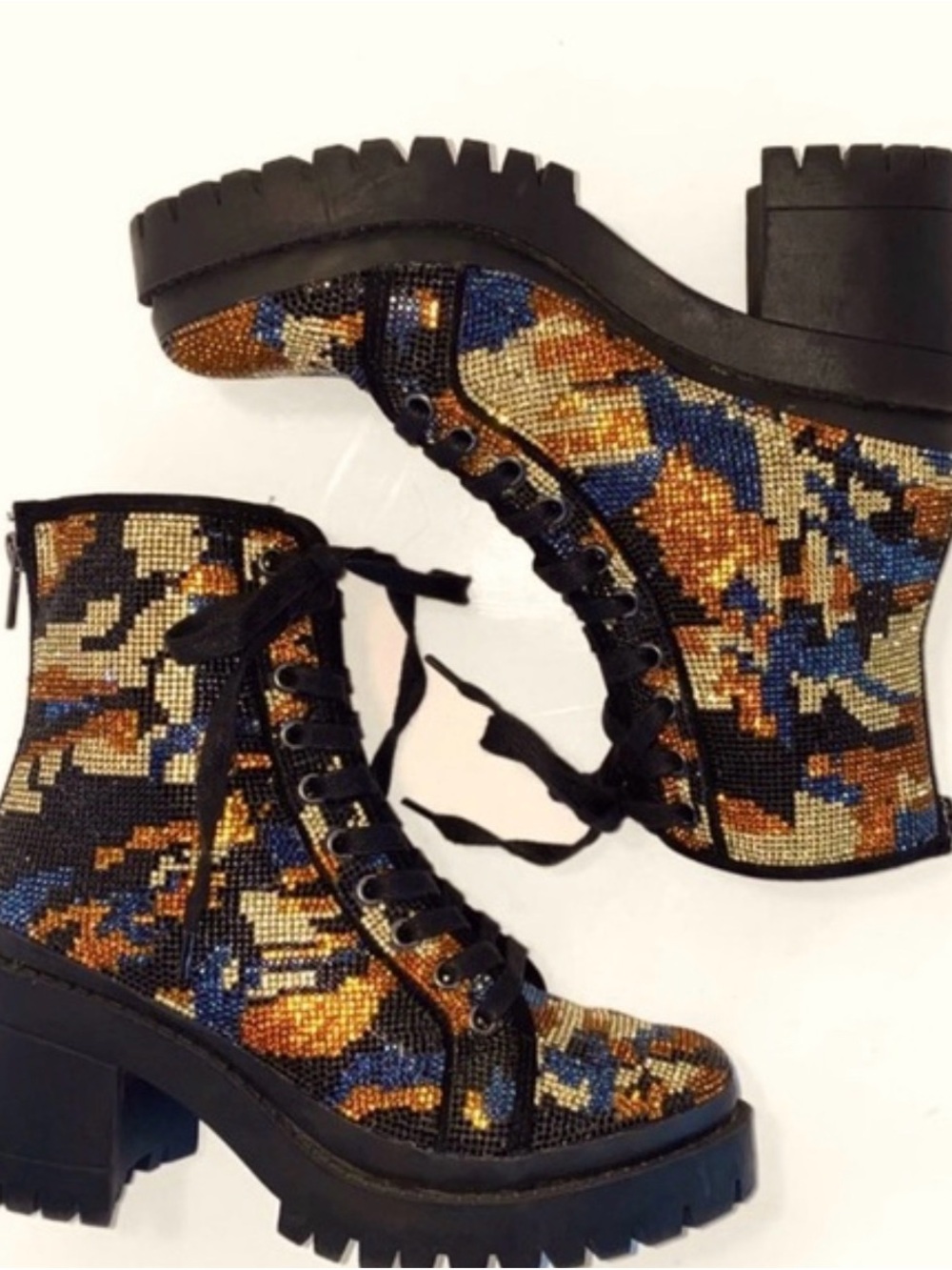 Steve Madden Women's Multicolor Embellished Lace-Up Platform Ankle Boot - Picture 7 of 10